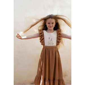 Popelin Organic bibbed dress with embroidery - 3/4Y