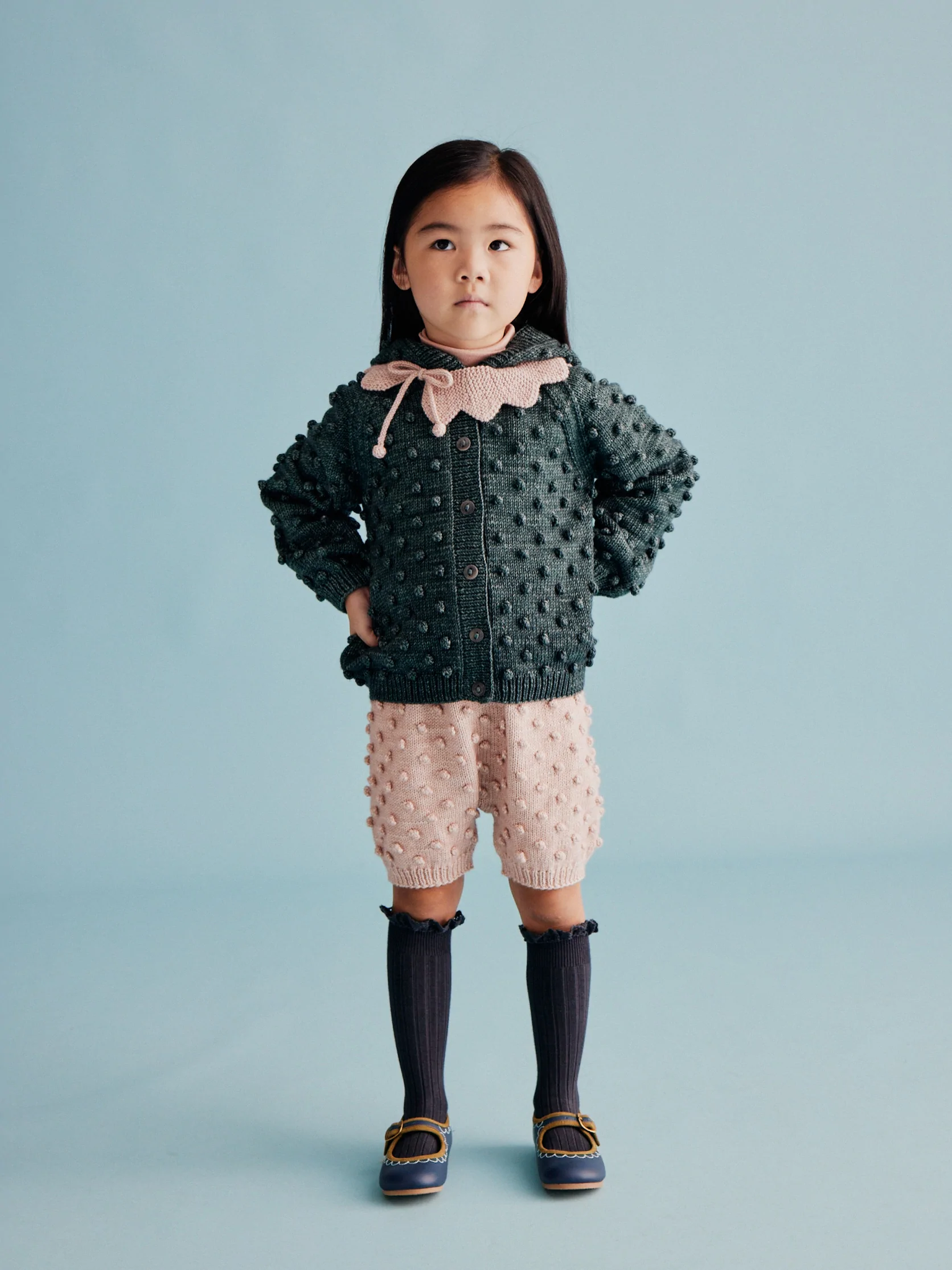 Misha Puff Hooded Popcorn Cardigan Camp Green 3Y Last One