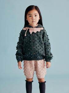 Misha & Puff Hooded Popcorn Cardigan - Camp Green - 3Y Last One