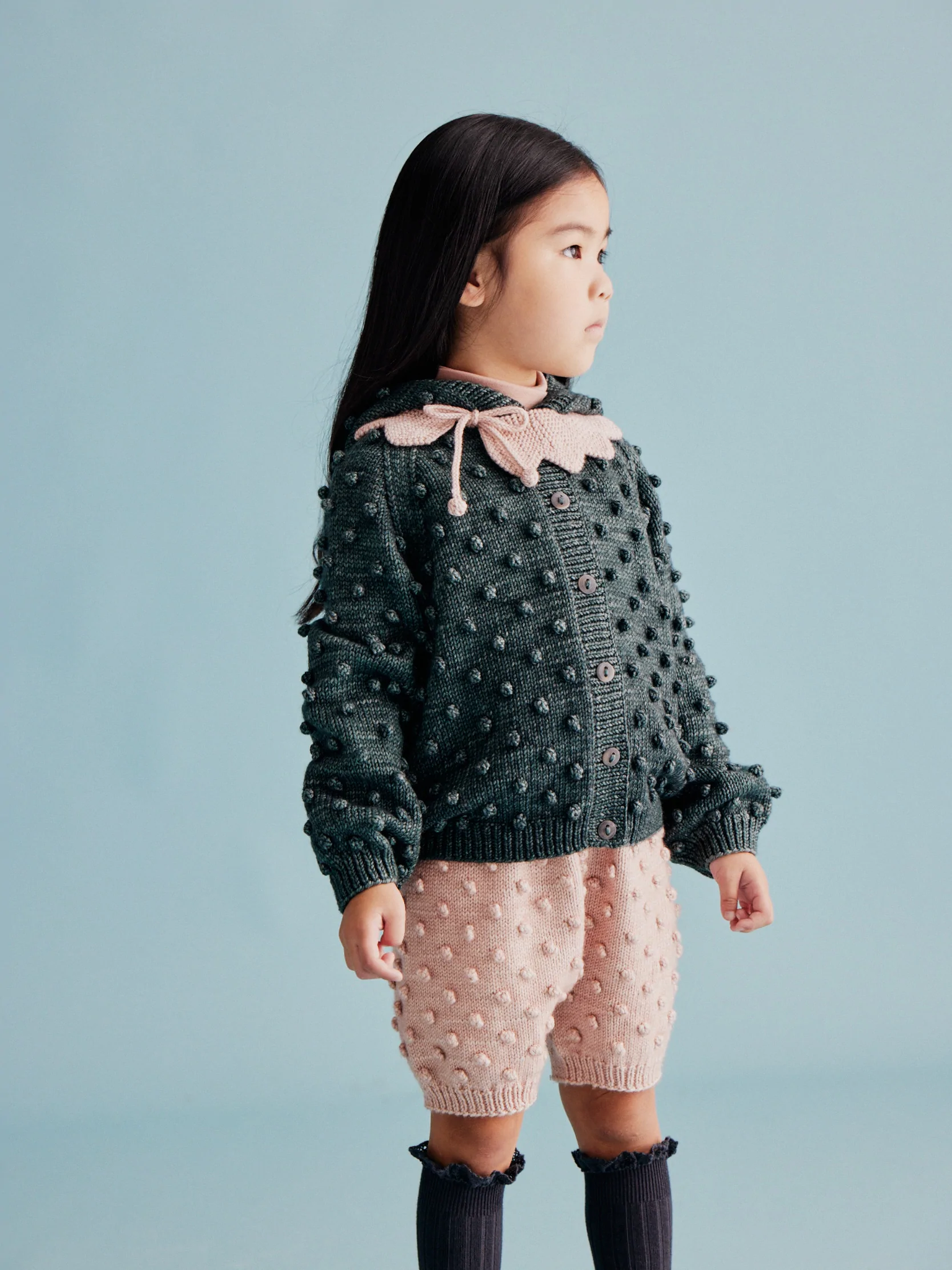 Misha Puff Hooded Popcorn Cardigan Camp Green 3Y Last One