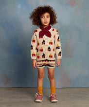 Load image into Gallery viewer, Oeuf Be My Neighbour Fairisle Suspender Shorts - Bright Beige/Scarlet - 4/5Y Last One