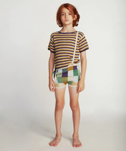 Load image into Gallery viewer, Oeuf Patchwork Suspender Shorts - Eggshell/Patchwork, Geranium/Patchwork - 18/24M, 2/3Y