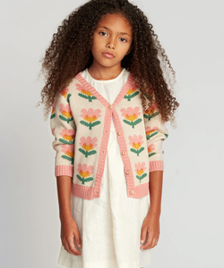 Oeuf Knit Flower Cardigan - Peach/Knit Flower - 2/3Y, 3/4Y