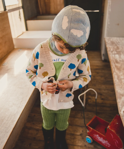 Oeuf Tree Motif Cardigan - Bright Beige - 3/4Y, 4/5Y