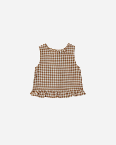 Rylee + Cru Oceanside Top - Camel Gingham - 4/5Y Last One