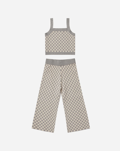 Rylee + Cru Checker Knit Set - Slate - 4/5Y Last One