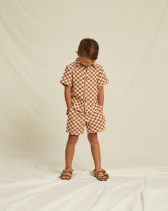 Rylee + Cru Collared Shirt - Rust Check - 2/3Y, 4/5Y, 6/7Y