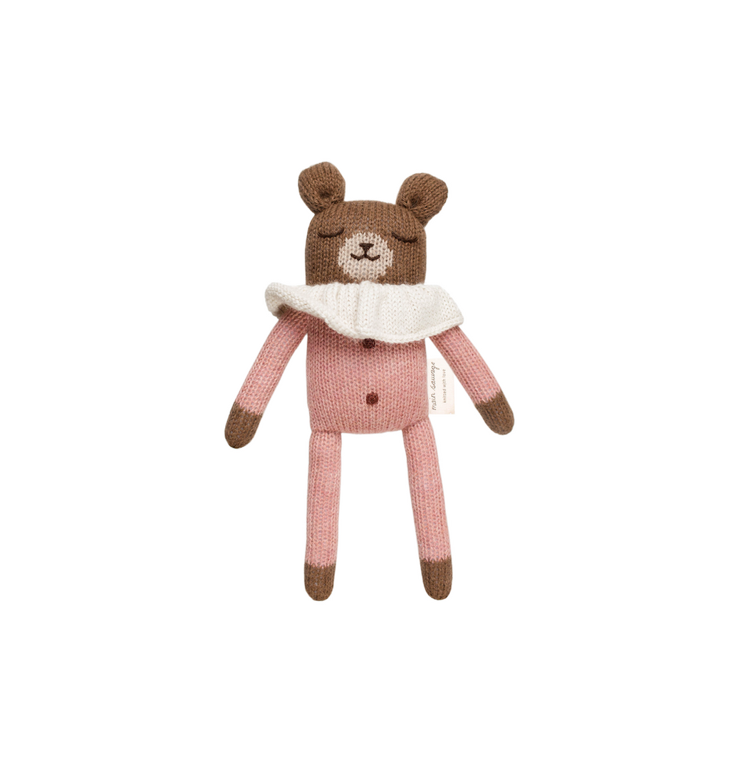 Main Sauvage Knitted Soft Toy - Teddy - Rose Pyjamas