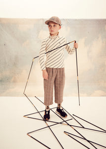 Wynken Luna Roll Neck Tee - Milk Diagonal Stripe - 2Y Last One