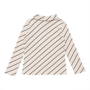 Wynken Luna Roll Neck Tee - Milk Diagonal Stripe - 2Y Last One
