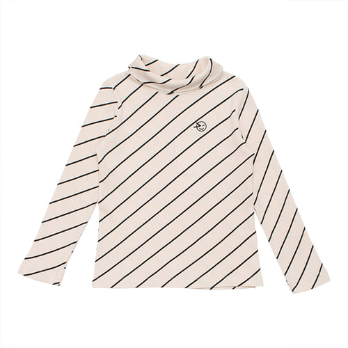 Wynken Luna Roll Neck Tee - Milk Diagonal Stripe - 2Y Last One