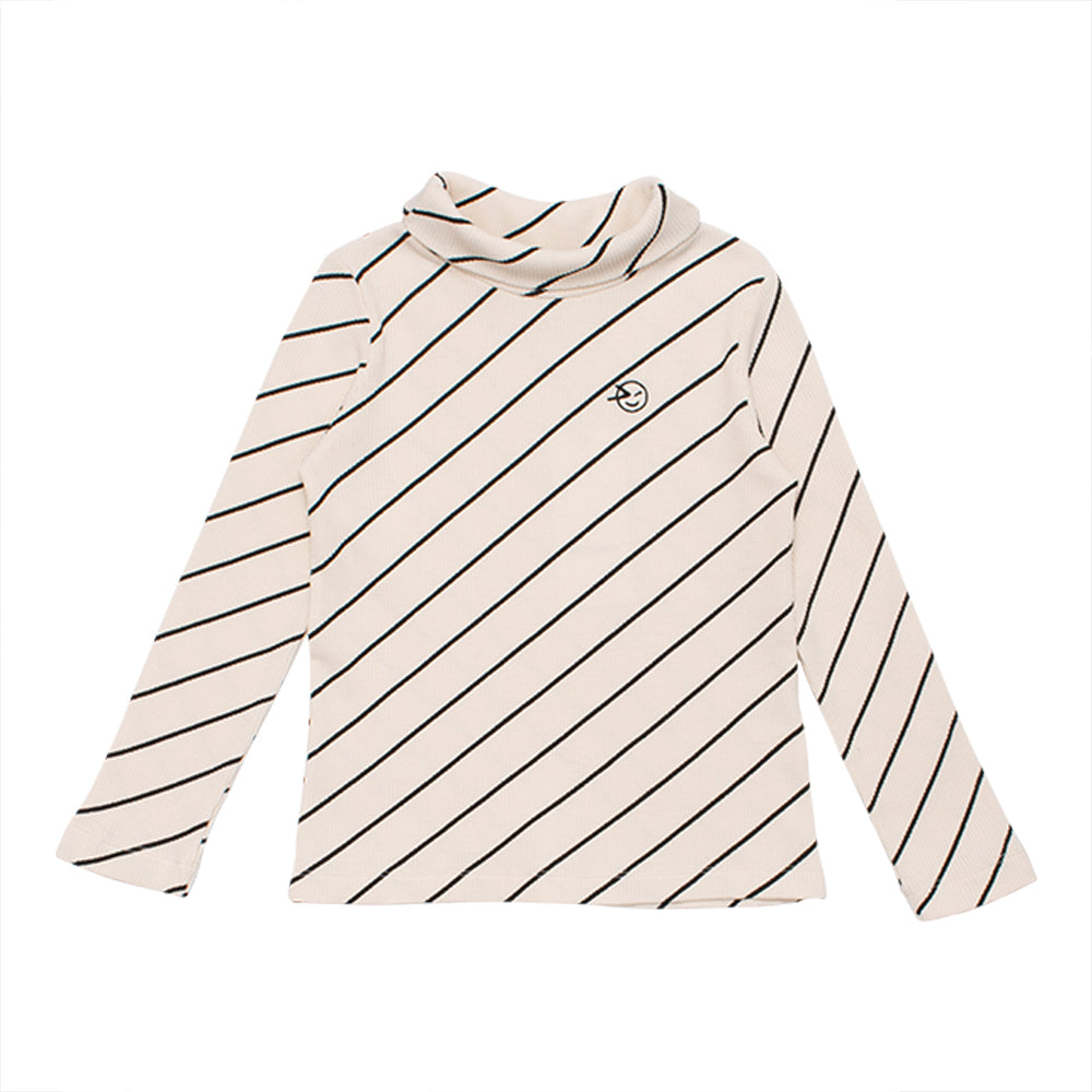 Wynken Luna Roll Neck Tee - Milk Diagonal Stripe - 2Y Last One