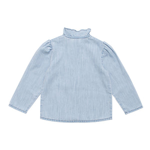 Wynken Frill Blouse - Pale Bleached Denim - 2Y, 4Y