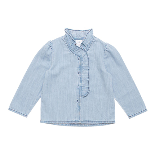 Wynken Frill Blouse - Pale Bleached Denim - 2Y, 4Y