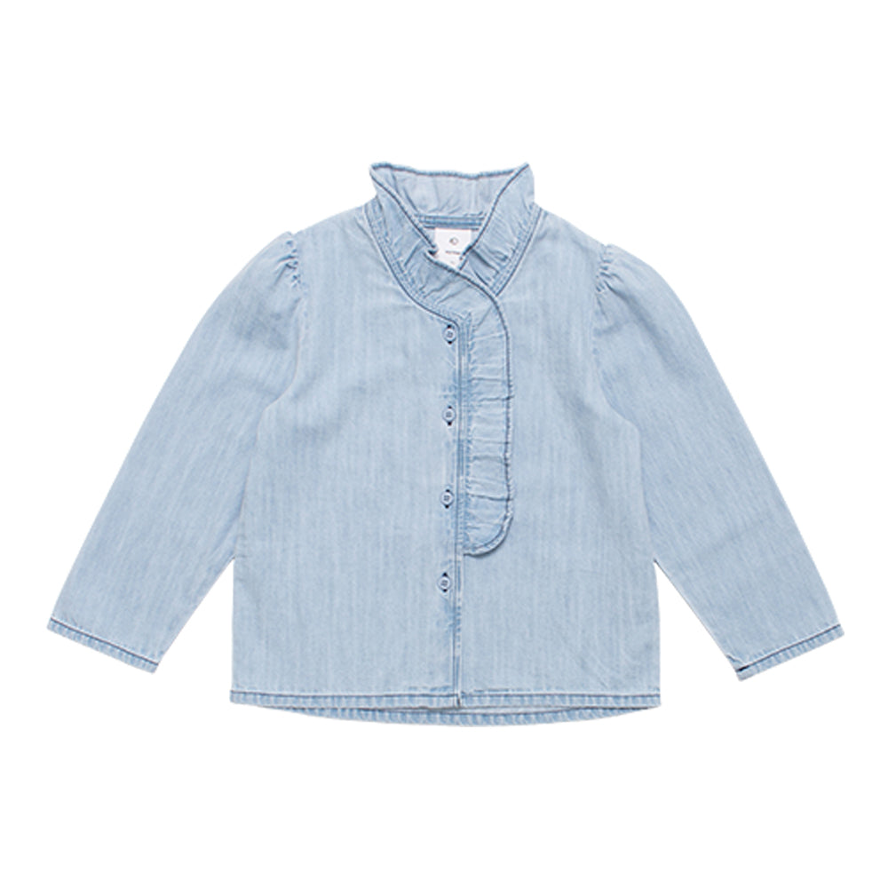 Wynken Frill Blouse - Pale Bleached Denim - 2Y, 4Y