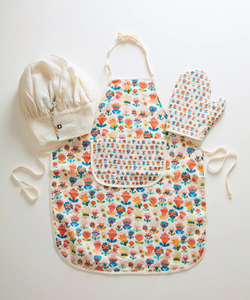Oeuf Apron Set - Moss/Gingham, Papaya/Gingham, Multi/Large Flower