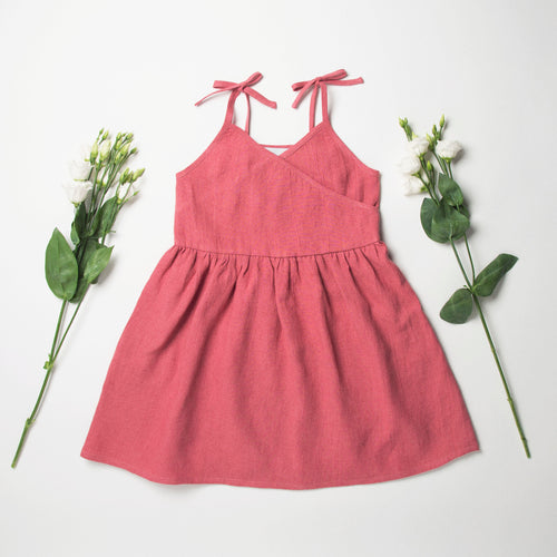 Nellie Quats Kiss-Chase Dress - Linen Raspberry - 5-6Y Last One