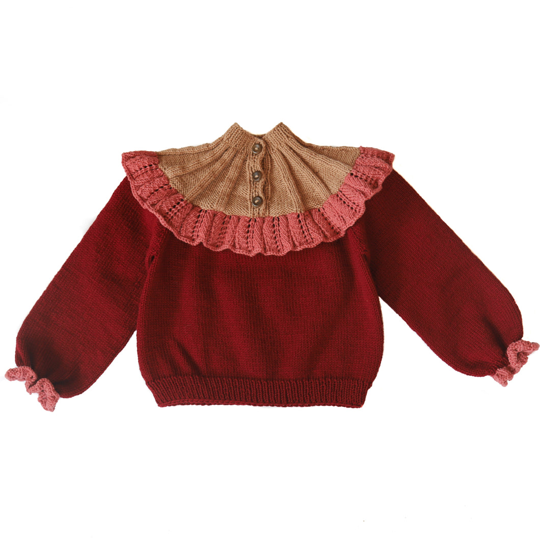 Kalinka Dove Sweater - Dusty Rose/Ruby Red - 2-3Y, 3-4Y, 4-5Y, 5-6Y