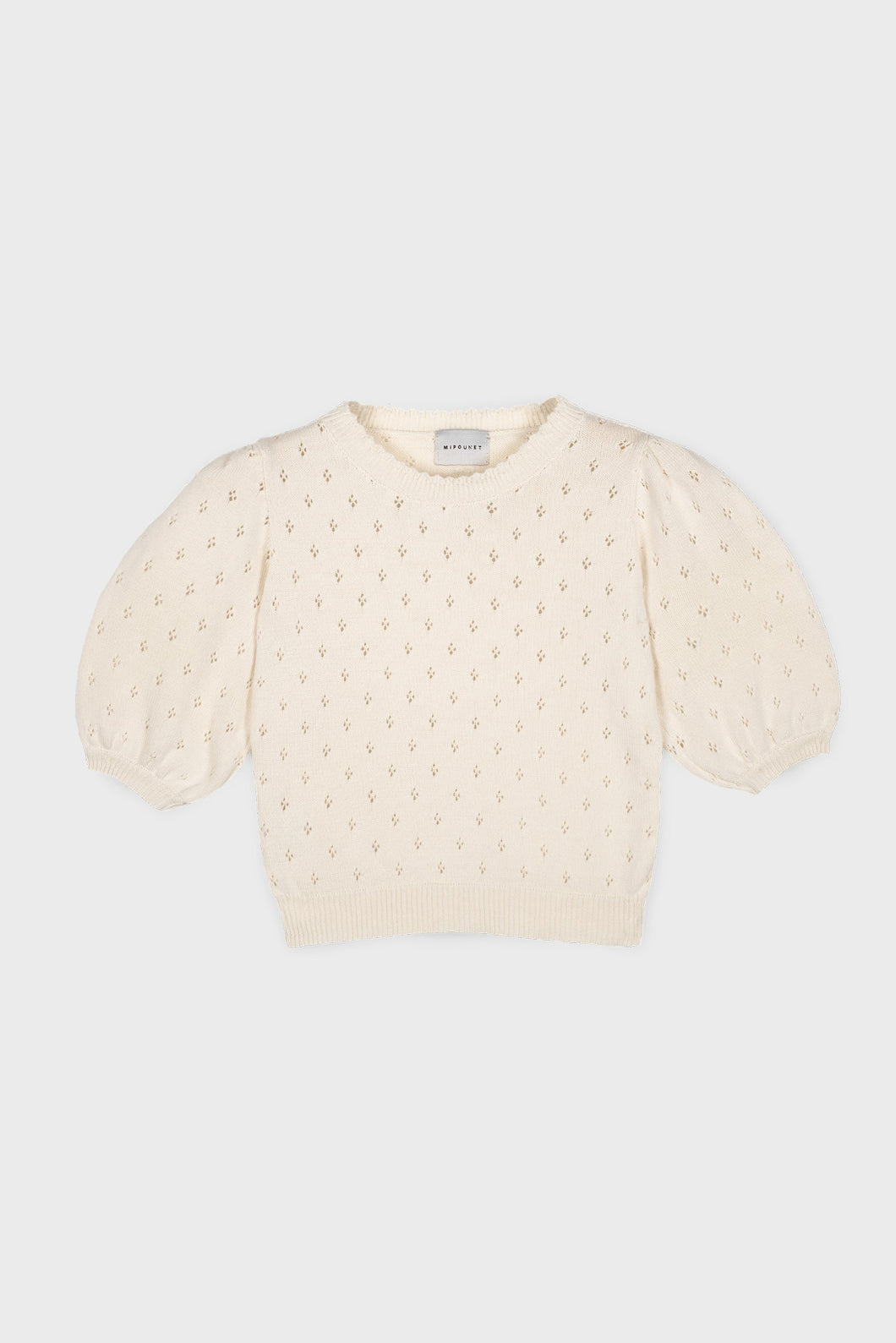 Mipounet Cotton Openwork Sweater - Ecru/Camel - 6Y Last Ones