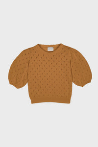 Mipounet Cotton Openwork Sweater - Ecru/Camel - 6Y Last Ones