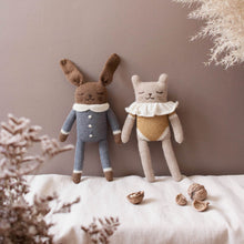 Load image into Gallery viewer, Main Sauvage Knitted Soft Toy - Bunny - Slate Jumpsuit