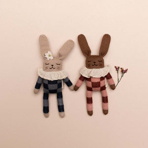 Main Sauvage Knitted Soft Toy - Bunny - Sienna Check Pyjamas