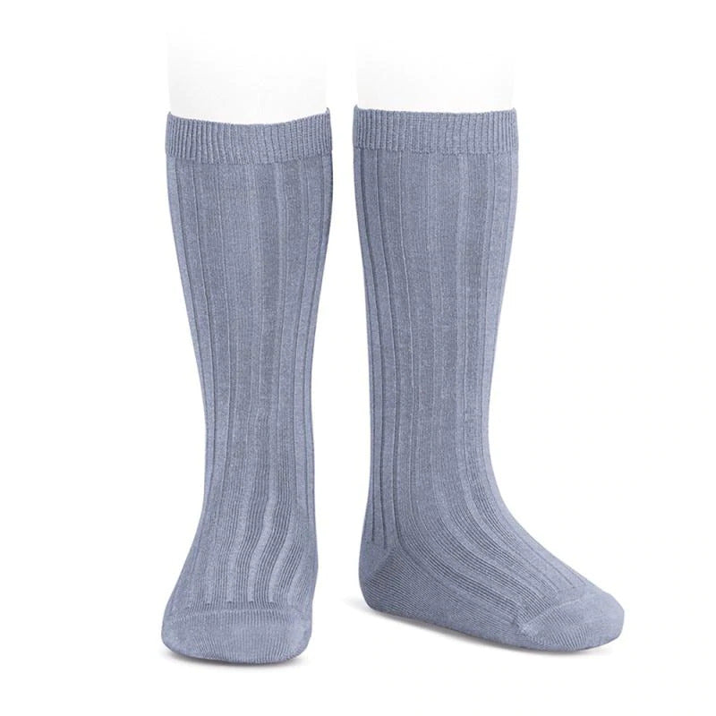 Condor Wide Ribbed Cotton Knee-high Socks - Steel (402) - 2Y