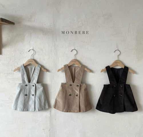 Monbebe Corduroy Overall Skirt - Beige, Charcoal- 3/4Y, 5/6Y