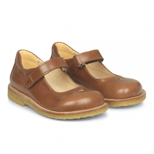 Angulus Mary Jane with Heart and Velcro Closure - Cognac - 31, 32
