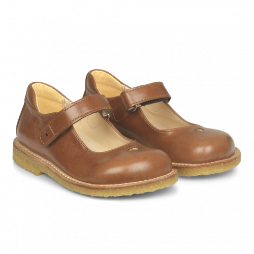 Angulus Mary Jane with Heart and Velcro Closure - Cognac - 31, 32