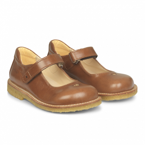 Angulus Mary Jane with Heart and Velcro Closure - Cognac - 29，30，31，31