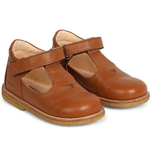Angulus Mary Janes with Heart and Velcro - Cognac - 25 Only