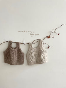 Monbebe Knit Vest - Brown, Cream - 1/3Y, 3/5Y