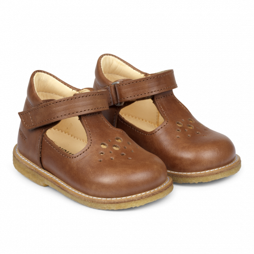 Angulus Mary Jane with Velcro and Hole Pattern - Tan - 25 Only