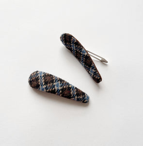 Rae Wool Checked Hair Clips - Blue