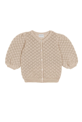 Mipounet Giulia Cotton Openwork Cardigan - Sand - 4Y, 6Y