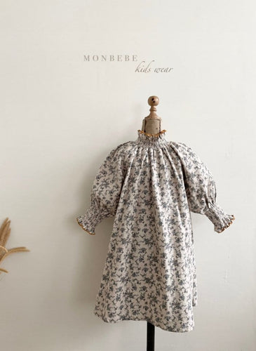 Monbebe Smocked Dress - Floral, Cream - 3/4Y, 5/6Y, 7/8Y