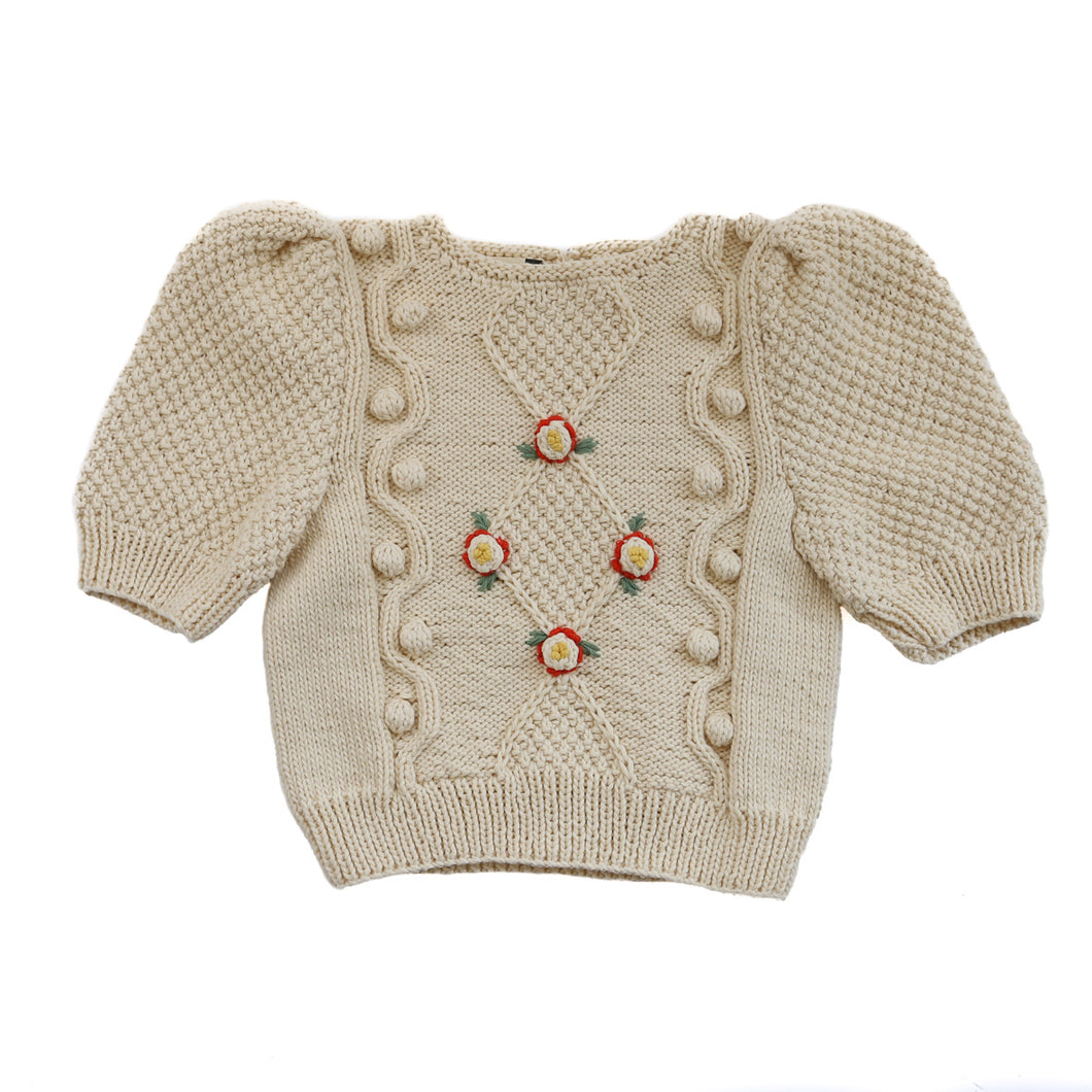 Kalinka Kids Rose Sweater - Milk, Aqua - 2-3Y, 3-4Y, 4-5Y, 5-6Y