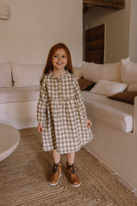 Studio Boheme Vermont Dress - Khaki Gingham - 18M, 24M, 36M