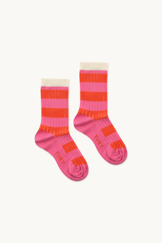 Tinycottons Big Stripes Medium Socks - Gardenia/Summer Red - 2Y, 4Y, 6Y