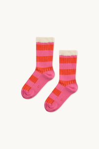Tinycottons Big Stripes Medium Socks - Gardenia/Summer Red - 2Y, 4Y, 6Y