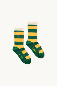 Tinycottons Big Stripes Medium Socks - Pine Green/Yellow - 2Y, 4Y, 6Y