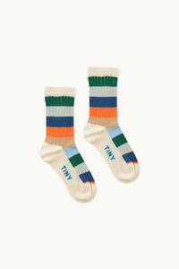 Tinycottons Multicolour Stripes Medium Socks - Tangerine/Almond/Pistachio - 2Y, 4Y, 6Y