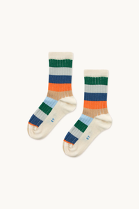 Tinycottons Multicolour Stripes Medium Socks - Tangerine/Almond/Pistachio - 2Y, 4Y, 6Y