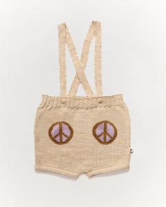 Oeuf Peace Pocket Suspender Shorts - Bright Beige - 2/3Y, 3/4Y, 4/5Y