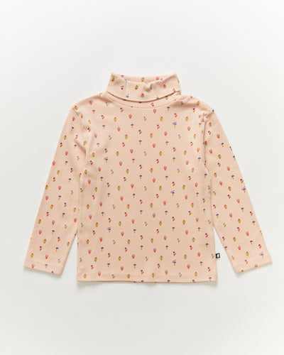 Oeuf Printed Turtleneck - Silver Peony/Flower - 3/4Y, 4/5Y