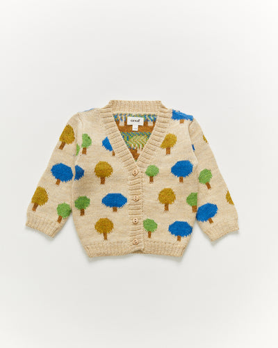 Oeuf Tree Motif Cardigan - Bright Beige - 3/4Y, 4/5Y