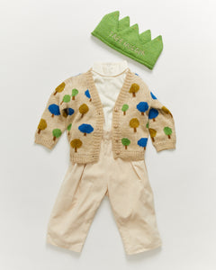 Oeuf Tree Motif Cardigan - Bright Beige - 3/4Y, 4/5Y