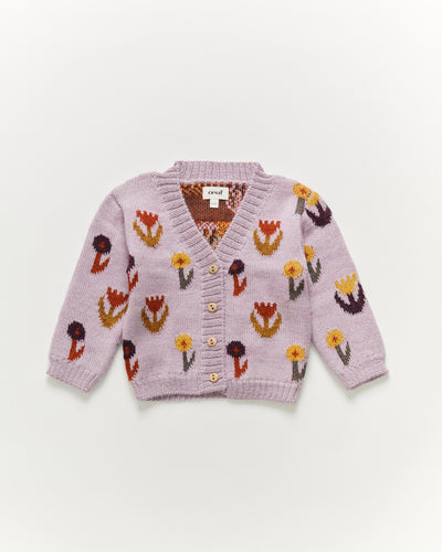 Oeuf Flower Motif Cardigan - Valerian - 4/5Y Last One